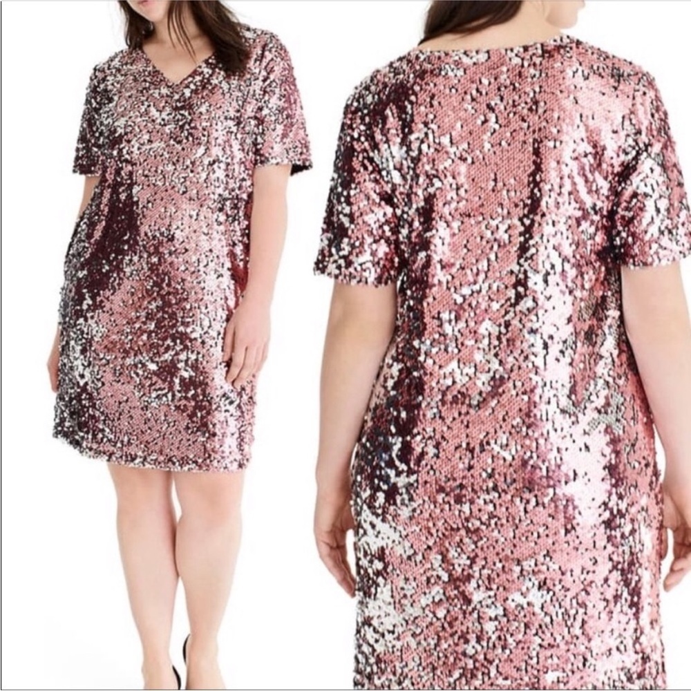 J. Crew Pink Sequin Short Sleeve Shift Dress